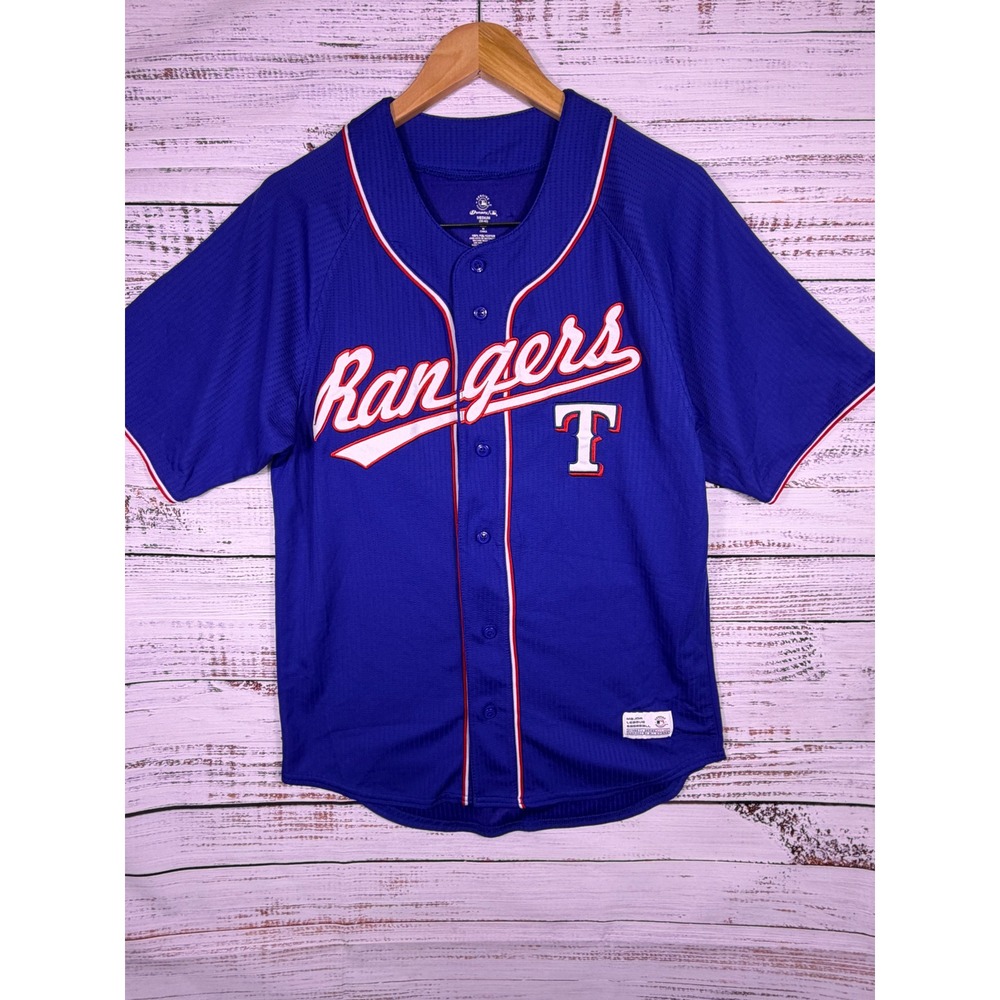 Dynasty Texas Rangers Baseball Jersey Mens Medium Blue MLB Button Front 84661